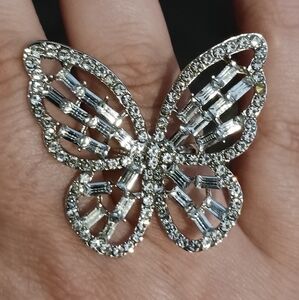 Rhinestone Butterfly Decor Ring For Women